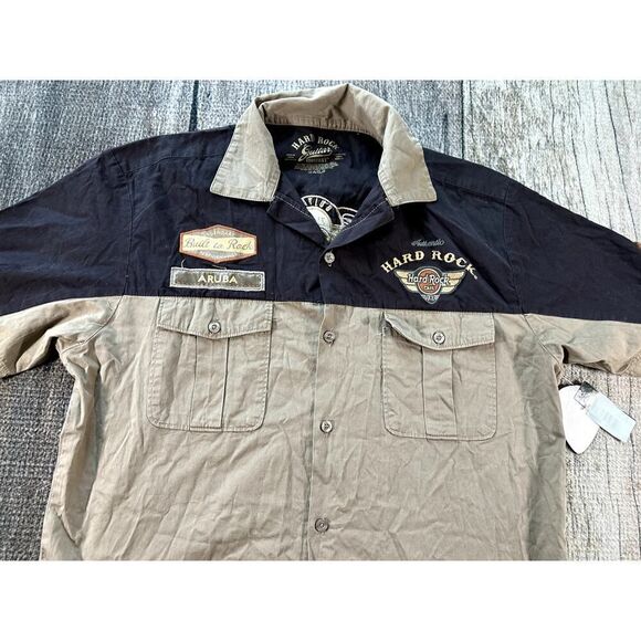 NWT Hard Rock Cafe Guitar Company Aruba Mens Short Sleeve Button Garage Shirt L - Picture 2 of 11